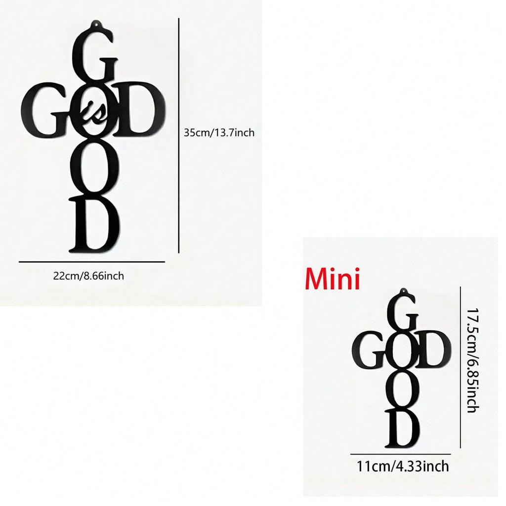 1pc "God Is Good" Metal Cross Wall Art, Black Religious Decor for Home