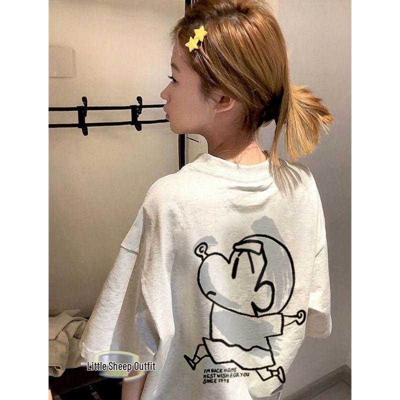 Seven Little Sheep Slim Fit Unisex Cartoon T-shirt, Short Sleeve, Korean Style, Ideal Couple Outfit