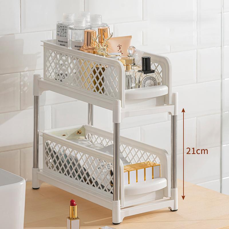 Mobile Organizzatore da Bagno a 2 Piani Multiuso, Scaffale Estraibile Sottolavabo, Organizzazione Dispensa, Scaffale per Organizzazione Cucina