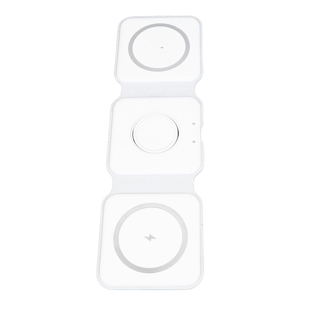 3 in 1 Magnetic Wireless Charger Foldable Charging Station 15W White for IOS Phones Headphones Watches