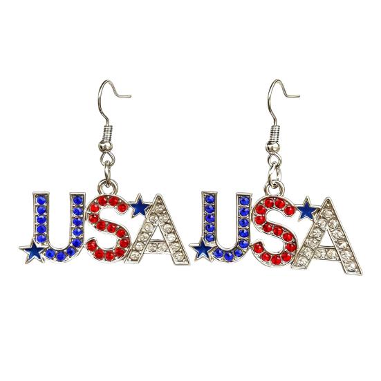 1 Pair Hook Earrings American Independence Day Pattern Hollow Heart Star Shape Red White Blue Earrings Jewelry Accessories