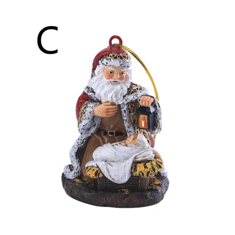 Christmas Party Decoration Hanging Ornaments Resin Hugging Santa Claus Figurines Mini Santa Pendant Xmas Tree Home Decor Supplie