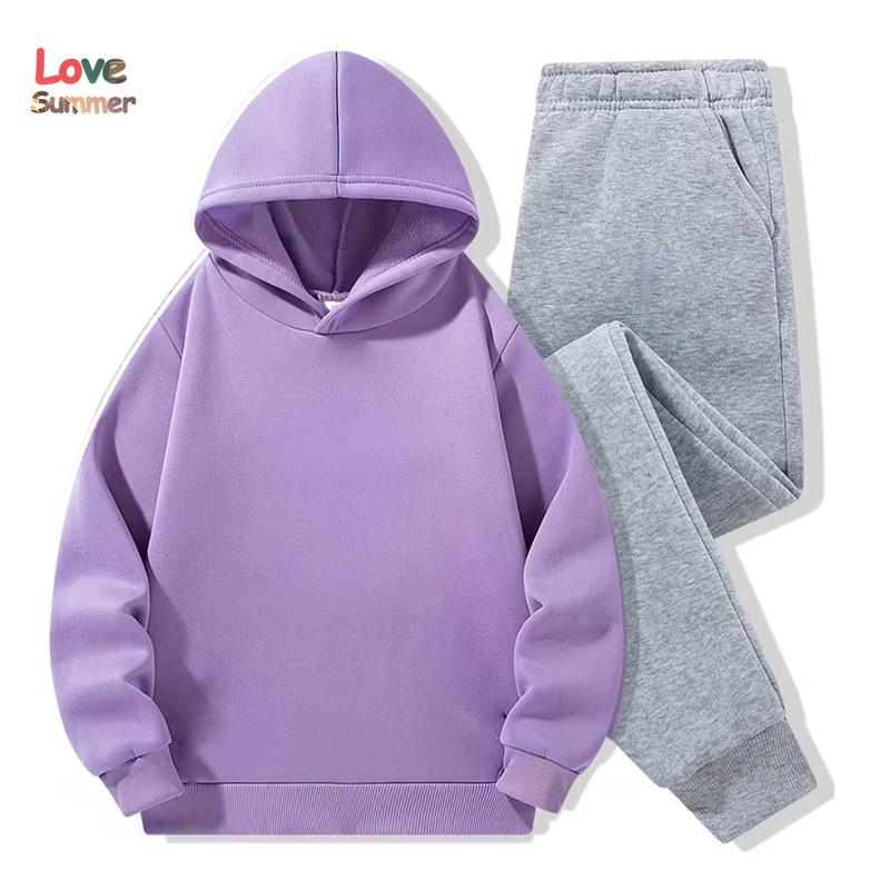 2-teiliges Kinder-Hoodie-Set Baumwolle einfarbig Regenbogen-Hoodie graue Hose 3-14 Jahre Unisex Jungen Mädchen Trainingsanzug Kleidung Hoodie Sportlich Geschenk Ideal für den täglichen Outdoor-Gebrauch