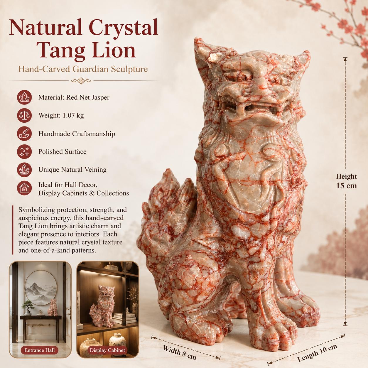 natural crystal carved Tang lions, energy healing crystals, popular natural crystal ornaments (as the picture,15cm)