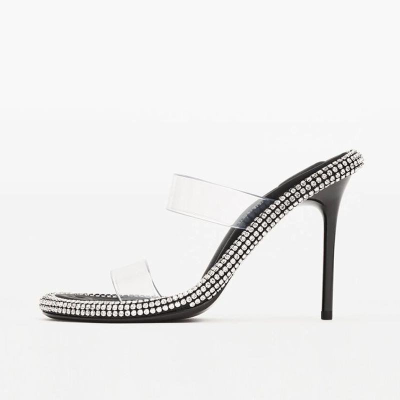 Fashion 2025 Crystal Transparent PVC Rhinestone Brand High Heels Slippers Sexy Party Peep Toe Casual Ladies