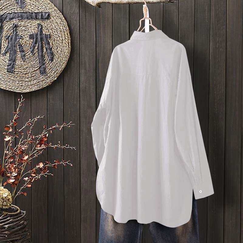 Fashion Casual Plus Size Loose Women's Shirts Button Up Long Sleeve Irregular Autumn White Blouses Women Solid Simple Office Ladies Blouse Tops 26027