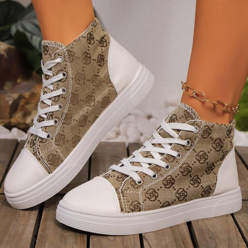 Móda Móda Květinová Výšivka Plátěné Boty Ženy Jaro Podzim Šněrovací Vysoké Plátěné Boty Žena Kulatá Špička Baleríny Tenisky Ženské