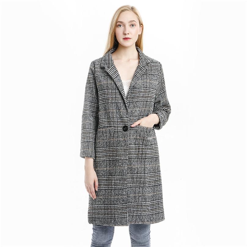 Autumn Korean Style Fashion Women's Plaid Woolen Jacket Slim Thin Long Thick Coat