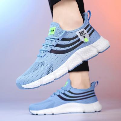 Chaussures de Course Tricotées Respirantes pour Homme Design de Mode Rayé Chaussures Légères Exercice en Plein Air Jogging Entraînement Chaussures de Sport