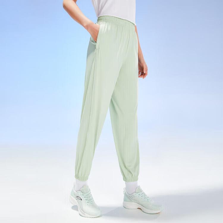 Anta Solid Color Mid Waist Elastic Sports Pants Women Bottoms Mugwort-Green 962327304-5