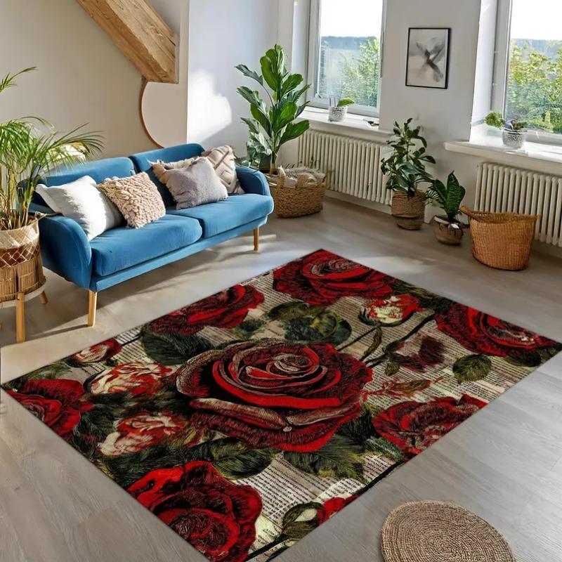 Rosenblumen Teppich Bunt Boho Dekor Wohnzimmer Schlafzimmer Teppich Retro Teppich Heimdekoration