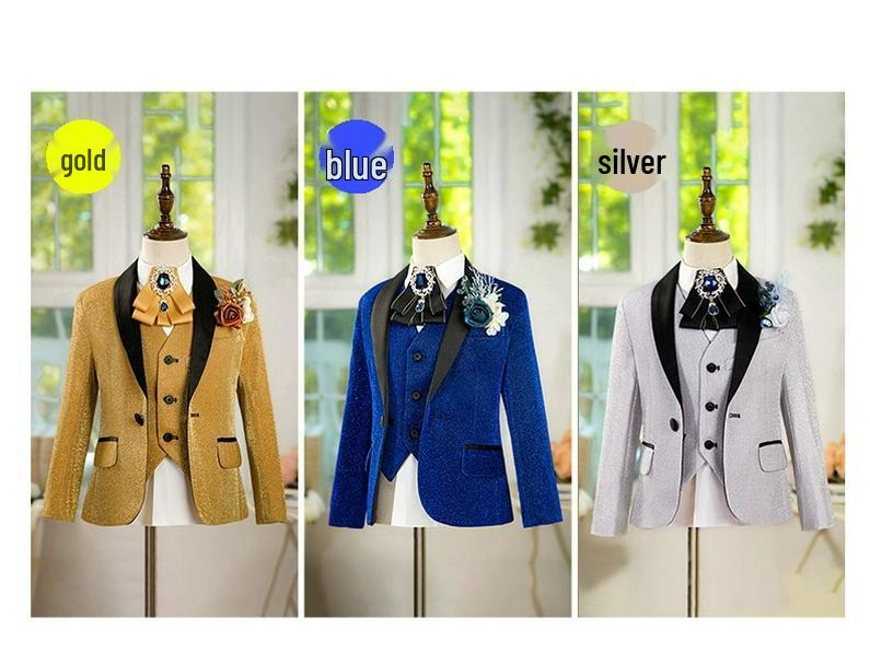 Boys' Silver Sequin Suit Set - Performance & Ceremony Outfit
