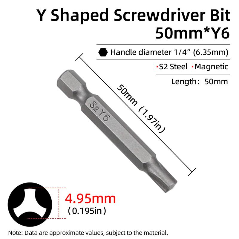 Magnetic Y Shaped Screwdriver Bits Set For Bicycle Repair Tools 1/4Inch Hex Shank Y4 Y5 Y6 Y8 50mm Screw Driver Bit Hand Tool