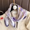 Elegant Lavender Print Shawl Square Scarf for Women Satin Fashion Wraps Neckerchief Female Hair Bands Ribbon Headband Bandana
