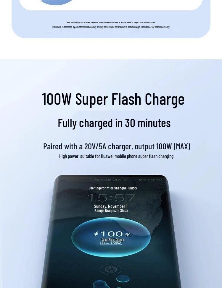 Drei-in-Eins 100W Schnellladekabel für Huawei, Apple und Xiaomi Handys