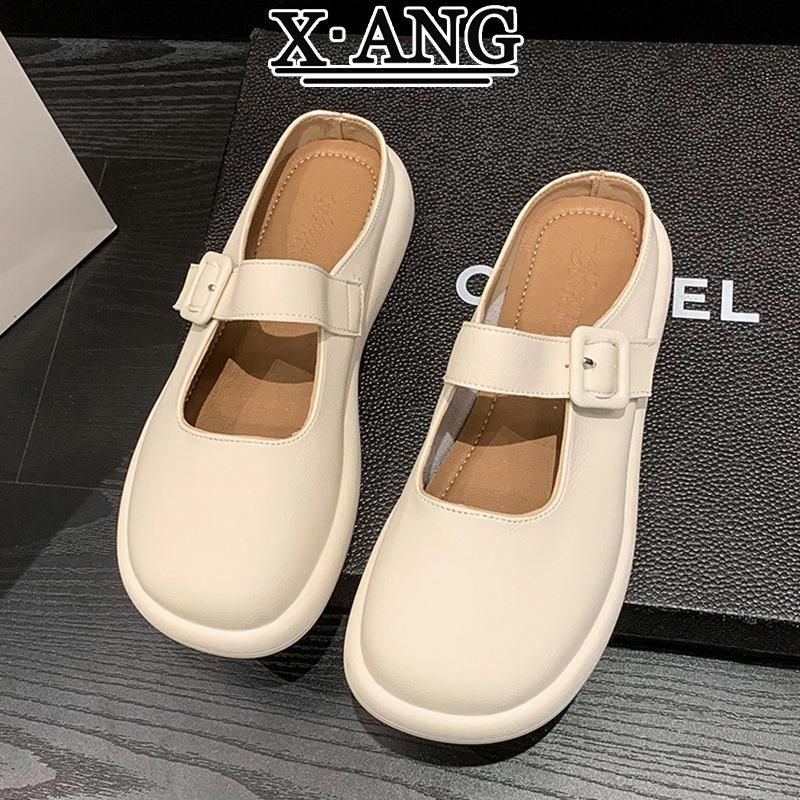 Leather Bag Head Half Slippers Women's Outer Wear Summer Thick-soled Sandals Spring New Soft-soled Lazy Shoes