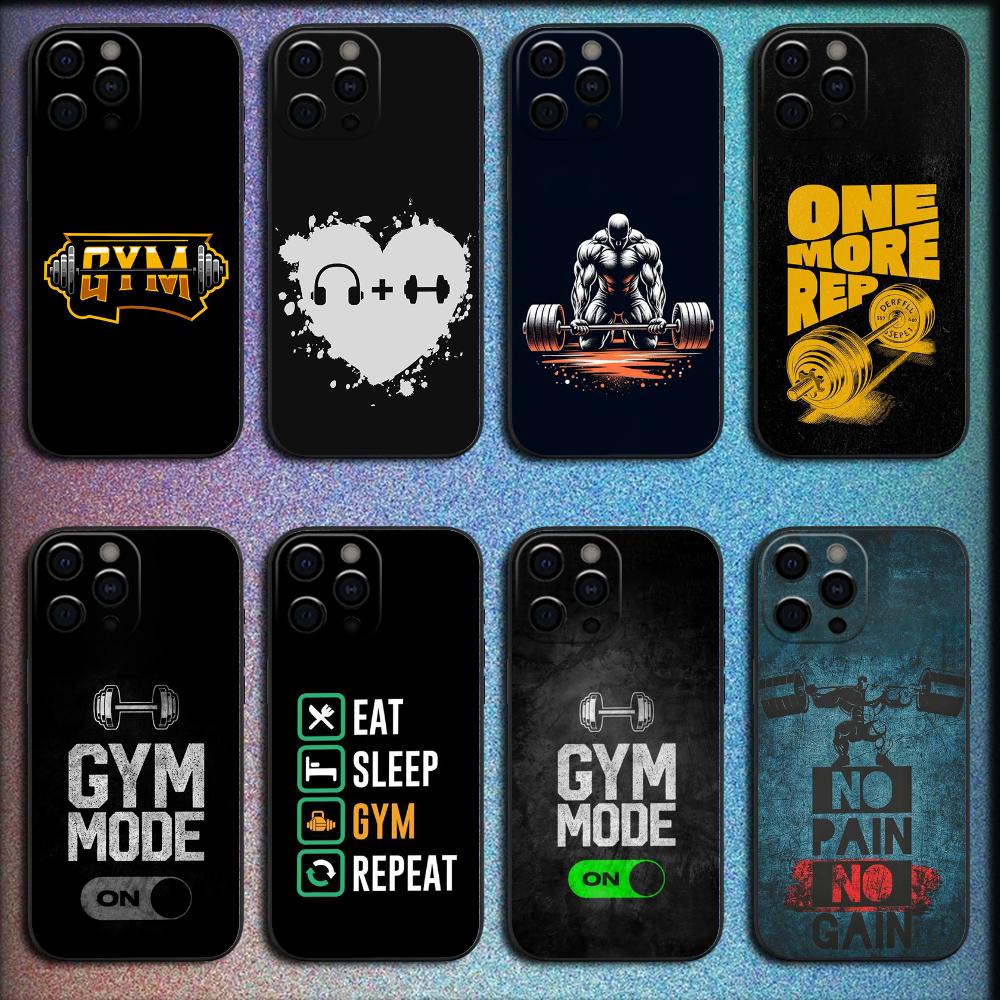 Custodia per Telefono Bodybuilding Palestra Fitness Per iPhone 16,15,14,13,12,11,Pro,X,XS,Max,XR,Plus,Mini Cover Nera Morbida