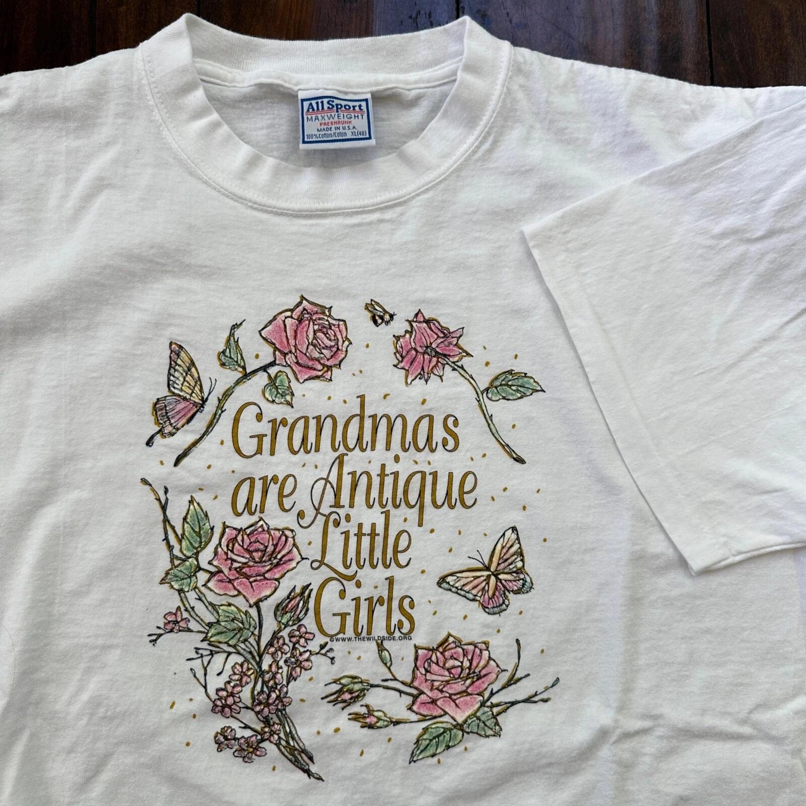Grandma Antique Girl Cute VTG T Shirt 90s All Sport Collecting Roses Junk Garage S