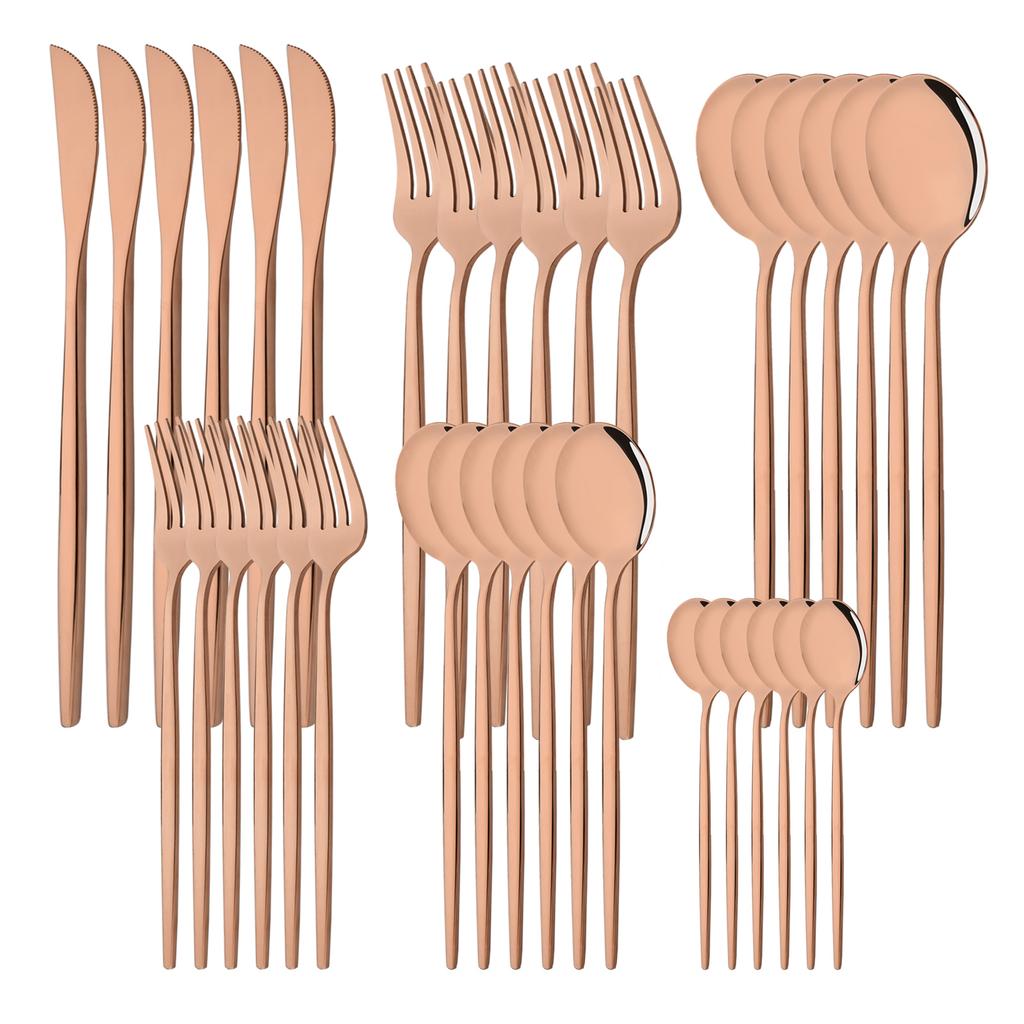 Rose Gold Stainless Steel Cutlery Set Kitchen Dinnerware Set Mirror Polished Tableware Flatware Set Knives Forks Spoons Dinner Set