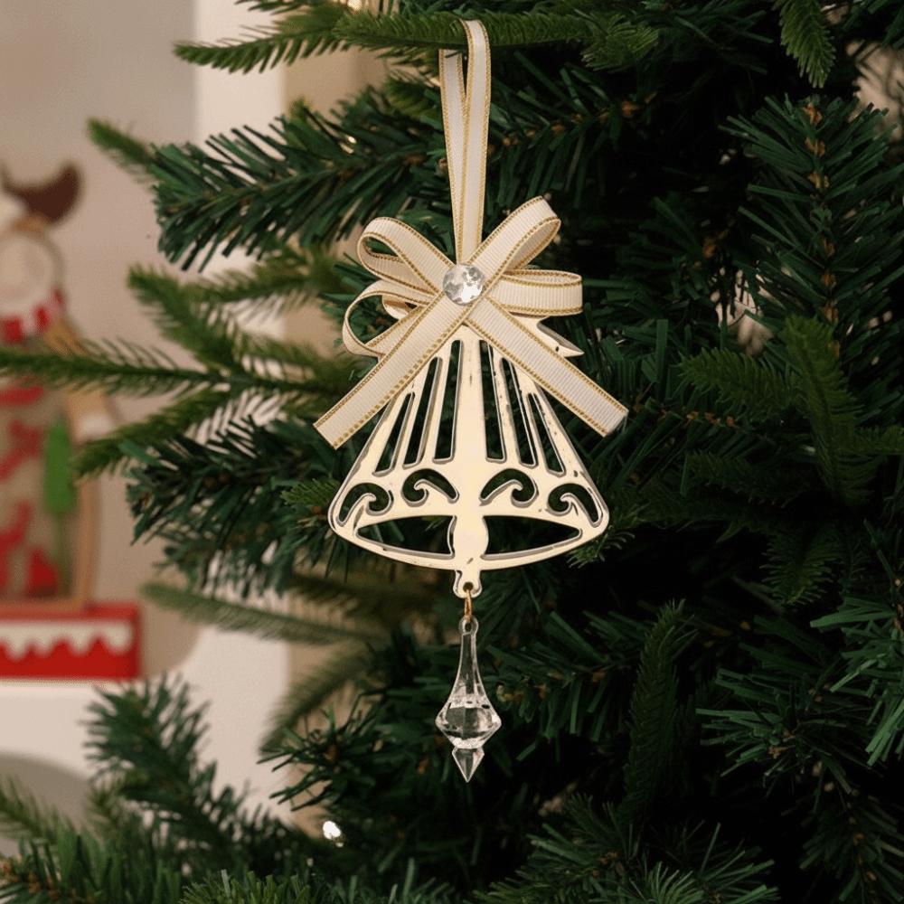 Gold Color Christmas Tree Pendant Star Design Snowflake Shape Icicle Ornaments Set Reindeer Motif Bell Accent