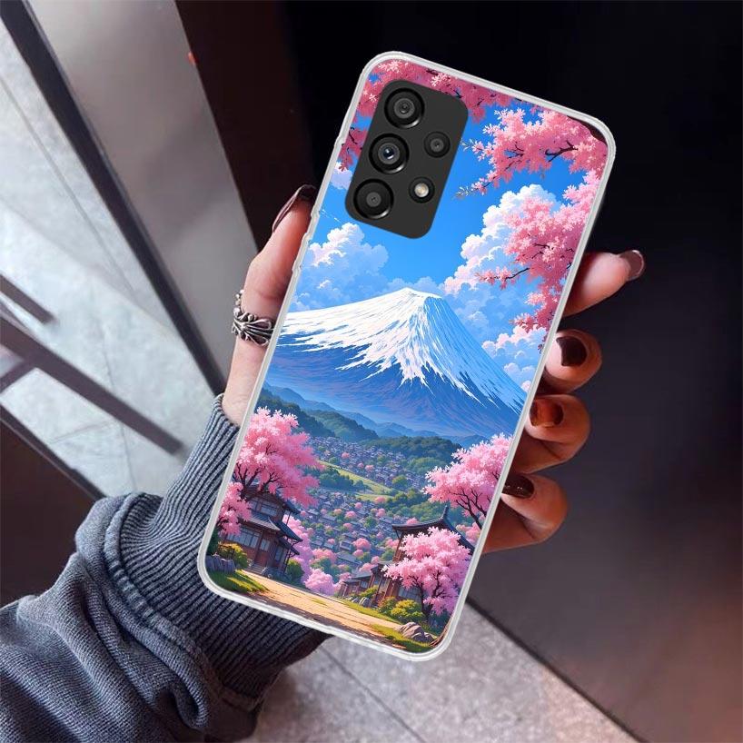 Japanese Cherry Mount Fuji Phone Case For Samsung Galaxy A12 A52S A42 A32 A22 A51 A50 Note 20 Ultra 10 S10 Plus A71 A70 A31 A30