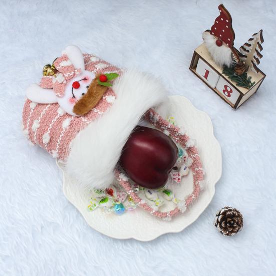 Plush Christmas Small Gift Bag 3D Snowman Santa Doll Fruit Candy Bag Christmas Eve New Year Tote Bag for Xmas Party Supplies