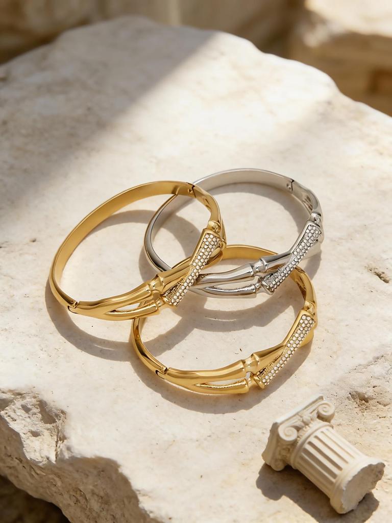 18K Gold-Plated Stainless Steel Zircon Clasp Bracelet - European & American Chic Women's Fashion