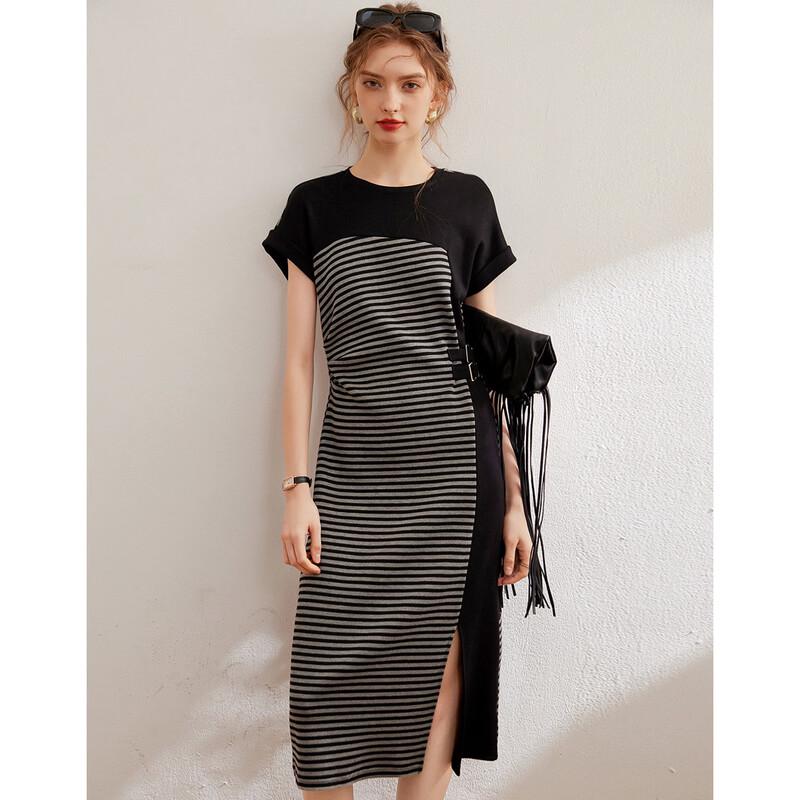 Bailuyu Gestreiftes Patchwork A-Linienkleid