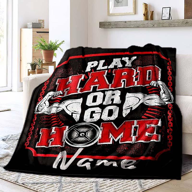 Work Hard At Fitness Customize Your Name Blanket Warm Comfortable Soft Blanket For Chair Office Sofa Bed Sofa Office Camping Suitable For Gifting