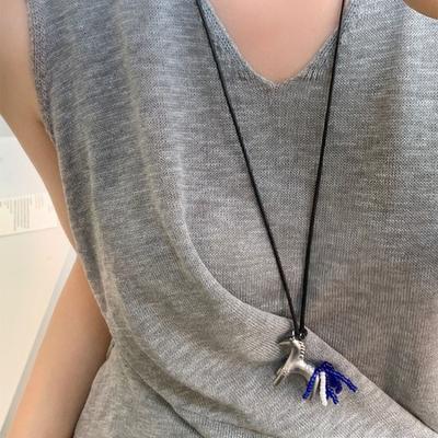 Horse Pony Pendant Necklace Sweater Chain PU Leather Necklace Vintage Wax Rope Necklace  Decoration