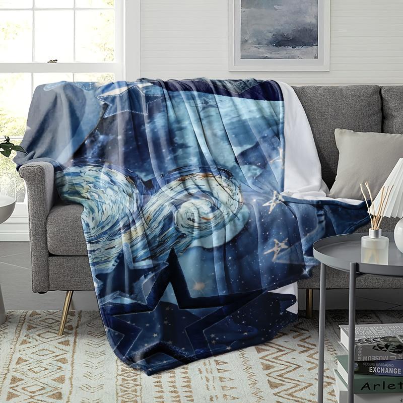 1pc starry sky themed blanket, polyester fabric, machine washable, suitable for bedroom and living room decoration