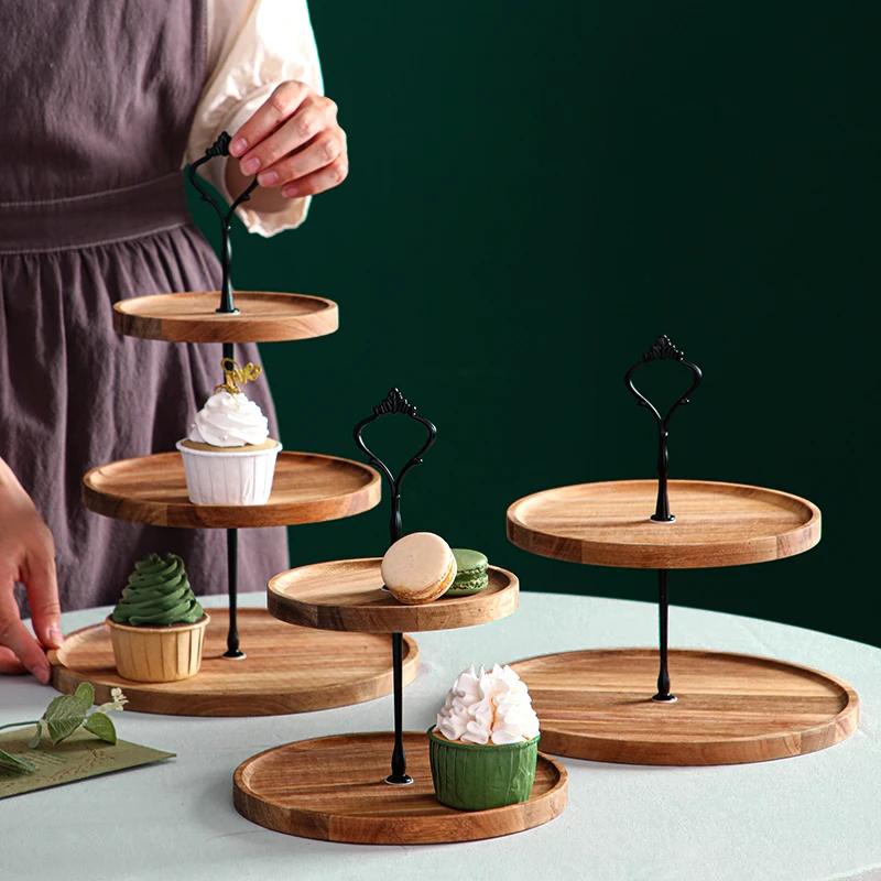 Wooden cake pan High foot Dessert plate Display stand Wooden tray Dim sum dish Bread plates Fruit plate Cake plates Glass cover