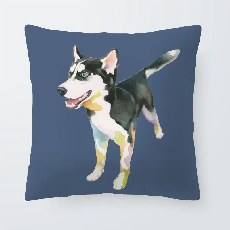 Home Decor Dog Cushion Cover Greyhound French Bulldog Pillow  Blue Gamer Chair Sofa
