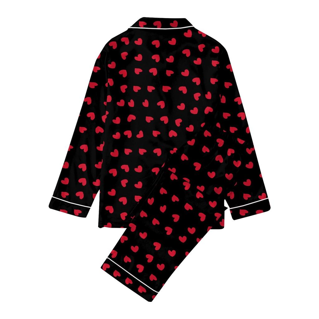 2-teiliger bedruckter Damen-Anzug, langärmelig, Oberteil mit Knopfleiste, weite Hosen, Anzug-Set, Schlafanzug, Home-Casual-Anzug