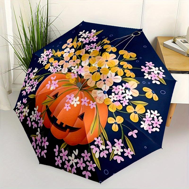 

1pc Floral & Pumpkin Ideas Automatic Opening and Closing Umbrella - Suitable for Various Occasions, Outdoor Activities, Lightweight and Dura