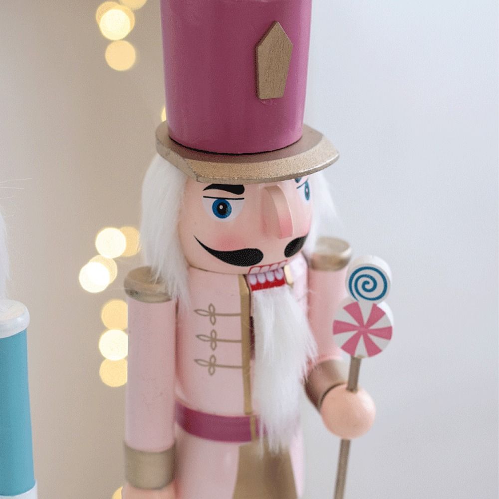 38CM Christmas Nutcracker Ornament Macaron Painted Wooden Nutcracker Decoration Vintage Handicraft Merry Christmas Decoration