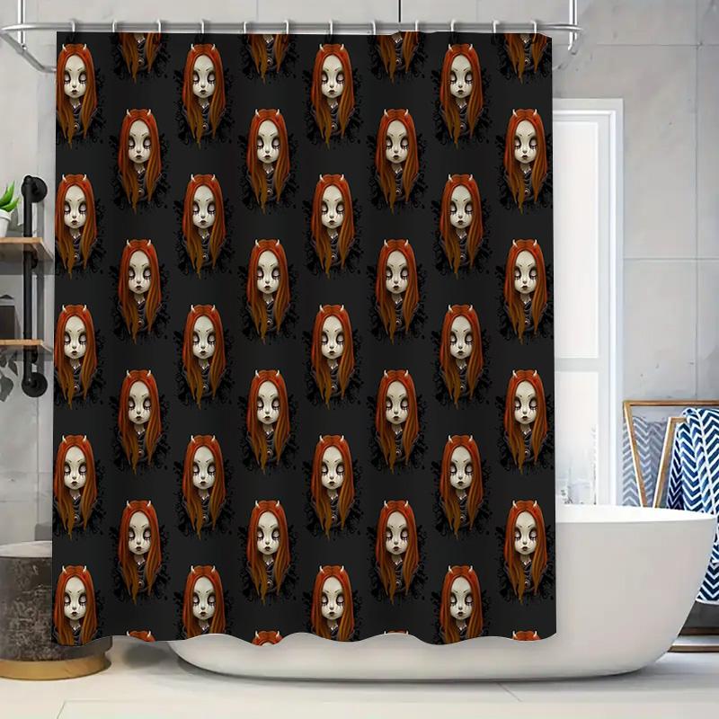 Gothic Horror Shower Curtain Spooky Skull Halloween Decor Creepy Psycho Movie Bathroom Set Vintage Blackout Window Curtains W60H190(CM)-1 Pcs