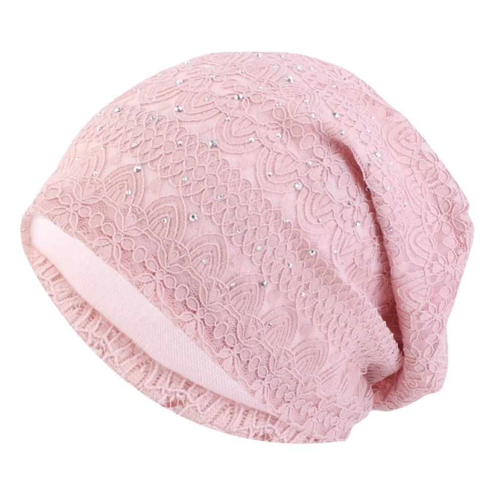Lace Slouchy Beanie Rhinestone Rhinestone Skull Cap Fashion Stretch Turban  Women