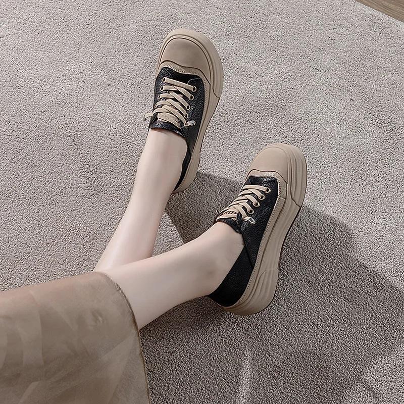 Fujin 3.5cm Cow Genuine Leather Comfy Luxury Shallow Flats Spring Ladies Soft Soled Moccasin Ethnic Woman Elegance Rubber Shoes