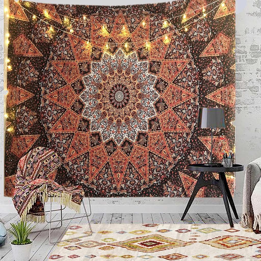 Boho Estetik Duvar Halısı Mandala Duvar Halısı Pembe Çiçekli Madalyon Duvar Halıları Yatak Odası Oturma Odası Yurt için Duvar Askısı Sanat Dekorasyonu