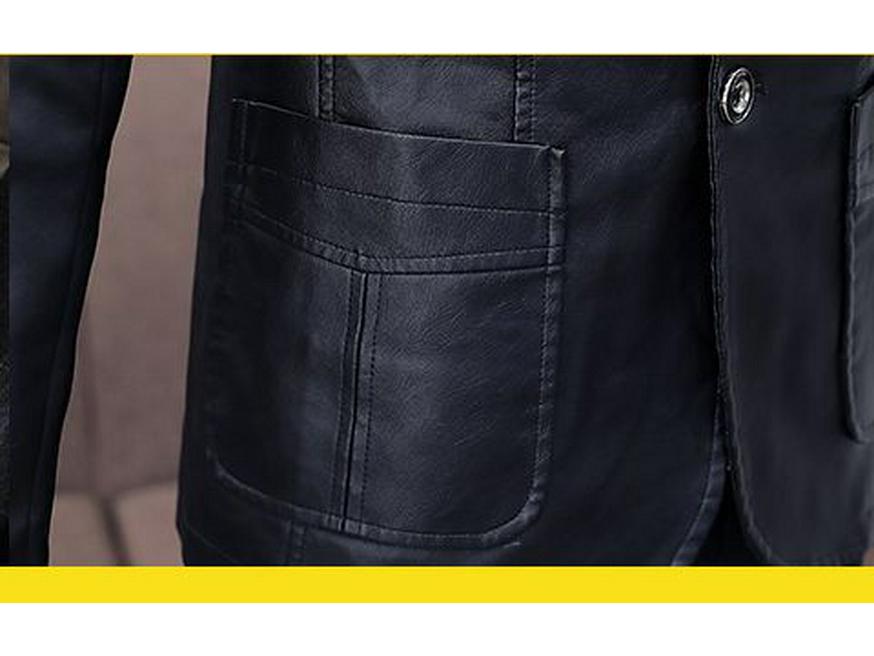 Ανδρικό Στενή Γραμμή Business Casual Δερμάτινο Μπουφάν PU - Μαύρο, Έκδοση Άνοιξη/Φθινόπωρο