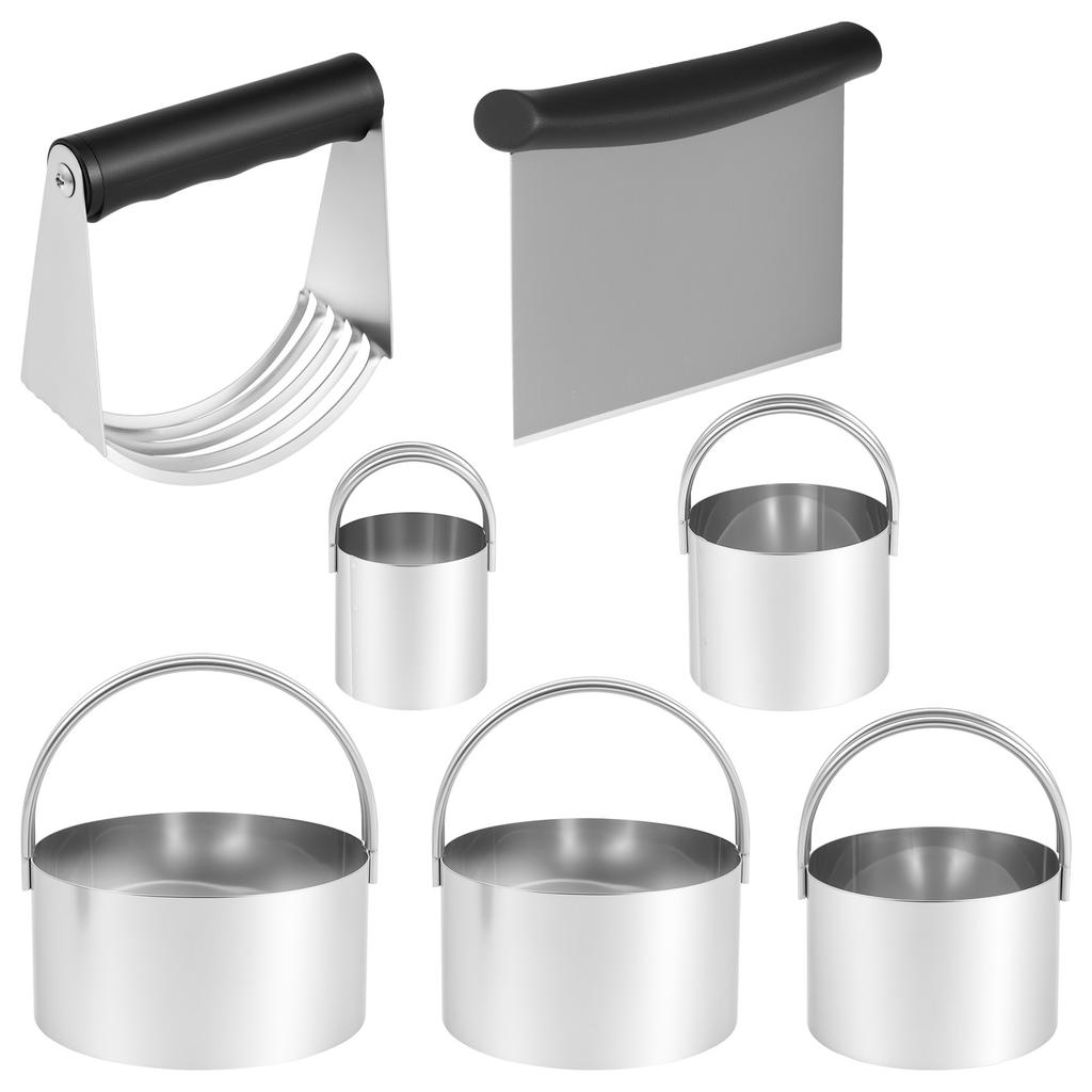 Stainless Steel Biscuit Cutter Set Ergonomic Pastry Scraper and Dough Blender with Non Slip Grip for Biscuits Pie Cookies