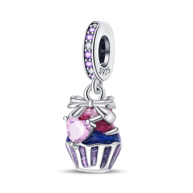 Brand New Arrivals Copper Metal Plated Sweet Candy Cup Cake Dangle Charm Bead Component Compatible With Authentic Original Bracelet High Quality Fine