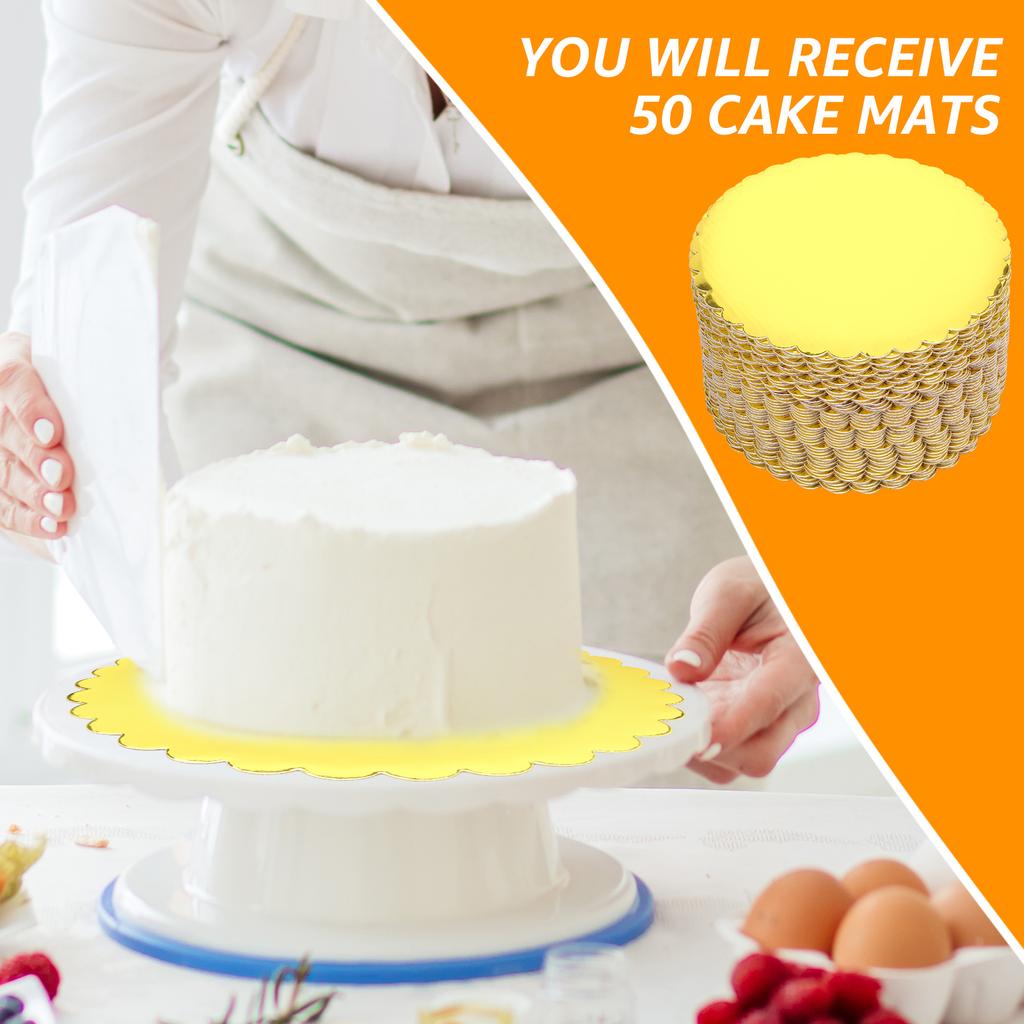50Pcs Round Cake Board 8/10 Inch Golden Cake Board Circles Rounds Base Cake Plate for Displaying Cakes Dessert Pizza Baking Tool