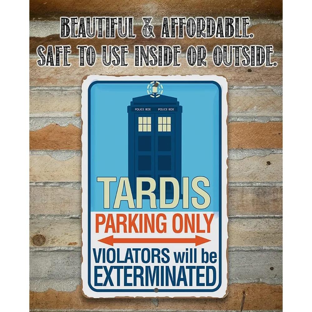 """Pouze parkování pro Tardis" Retro Sci-Fi kovová cedule - Doctor Who Nástěnná dekorace, Zákaz vstupu Dekorace pro dětský herní pokoj Vnitřní Venkovní"""