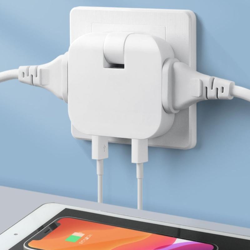 4 In 1 Rotatable Socket Converter Flat Pin Plug AC Outlet Extender Wall Tag Plug with 2USB Charge Adapter 180°Rotary