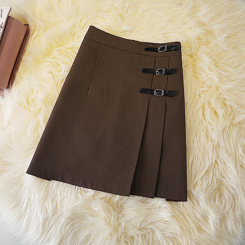 Women s High-Waisted A-Line Pleated Black Short Skirt XXL кофейный