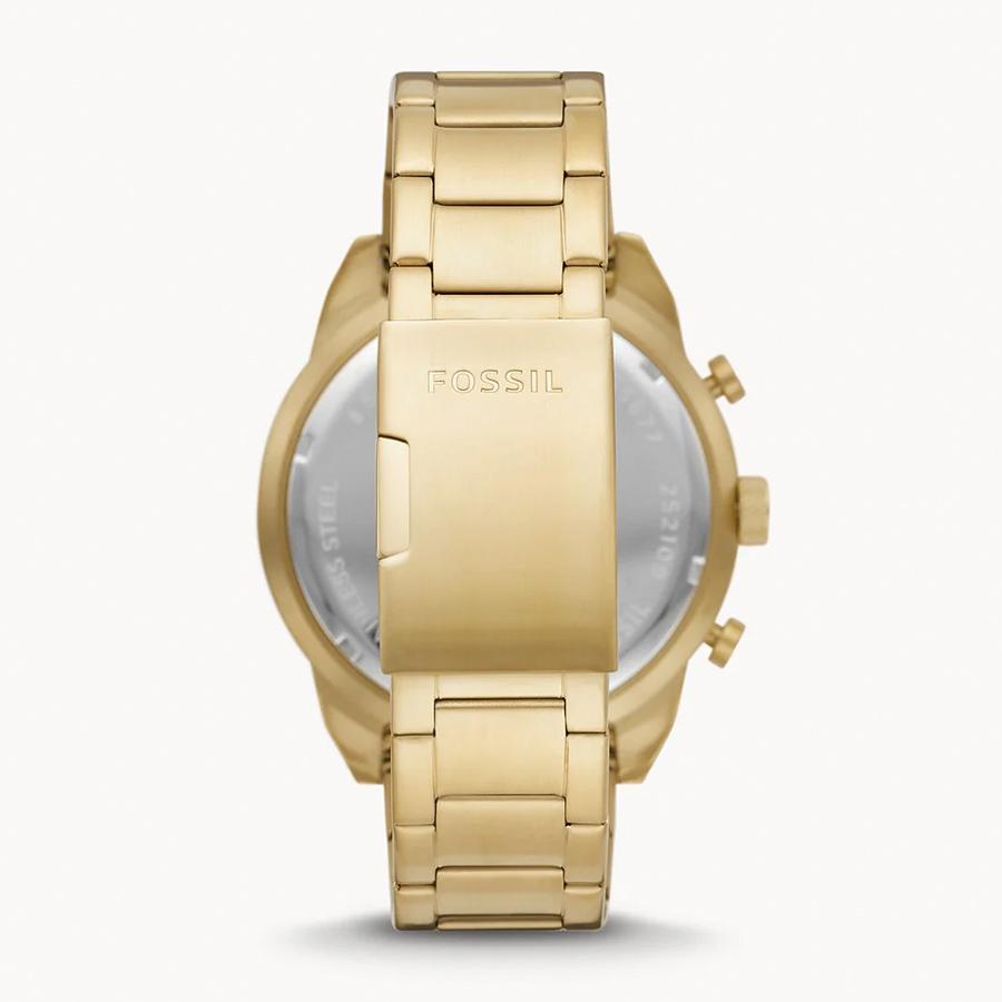 Fossil Ceas Cronograf Auriu pentru Bărbați - 50mm Cadran Negru Brățară Oțel, Rezistent la Apă 5ATM FS5877