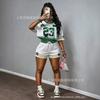 European and American street style number star print short T-shirt, elastic waist shorts, lazy two-piece outfit