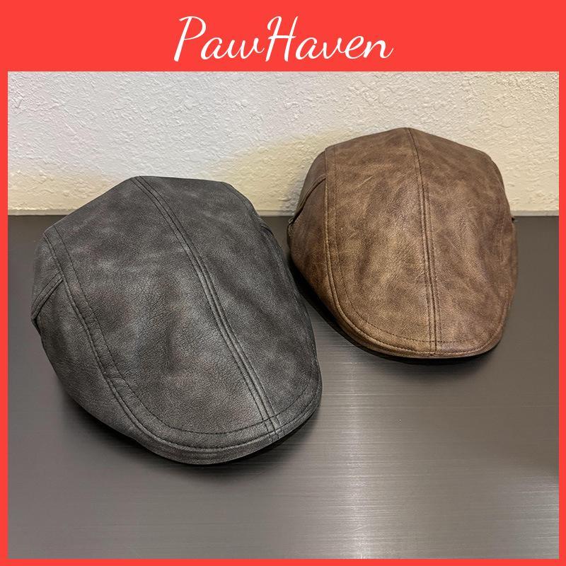 Vintage Pu Leather Feminine Beret Cap With Sun Blocking For Autumn And Spring